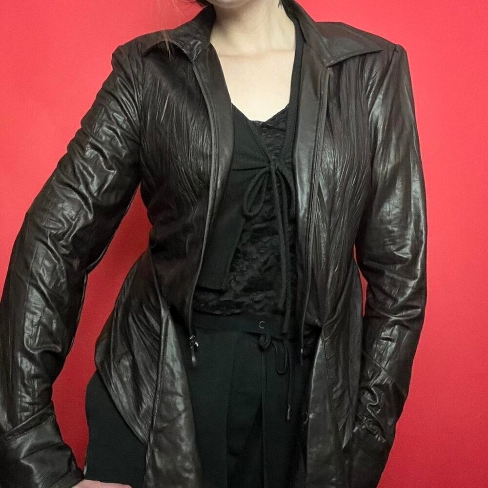 Joseph Ribkoff / Vintage designer dark brown leather look jacket blouse ๐ค๐คโโโโ